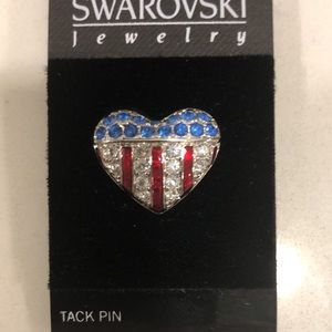 Swarovski Jewelry Pave Crystal USA American Flag Brave Heart Pin Brooch NEW